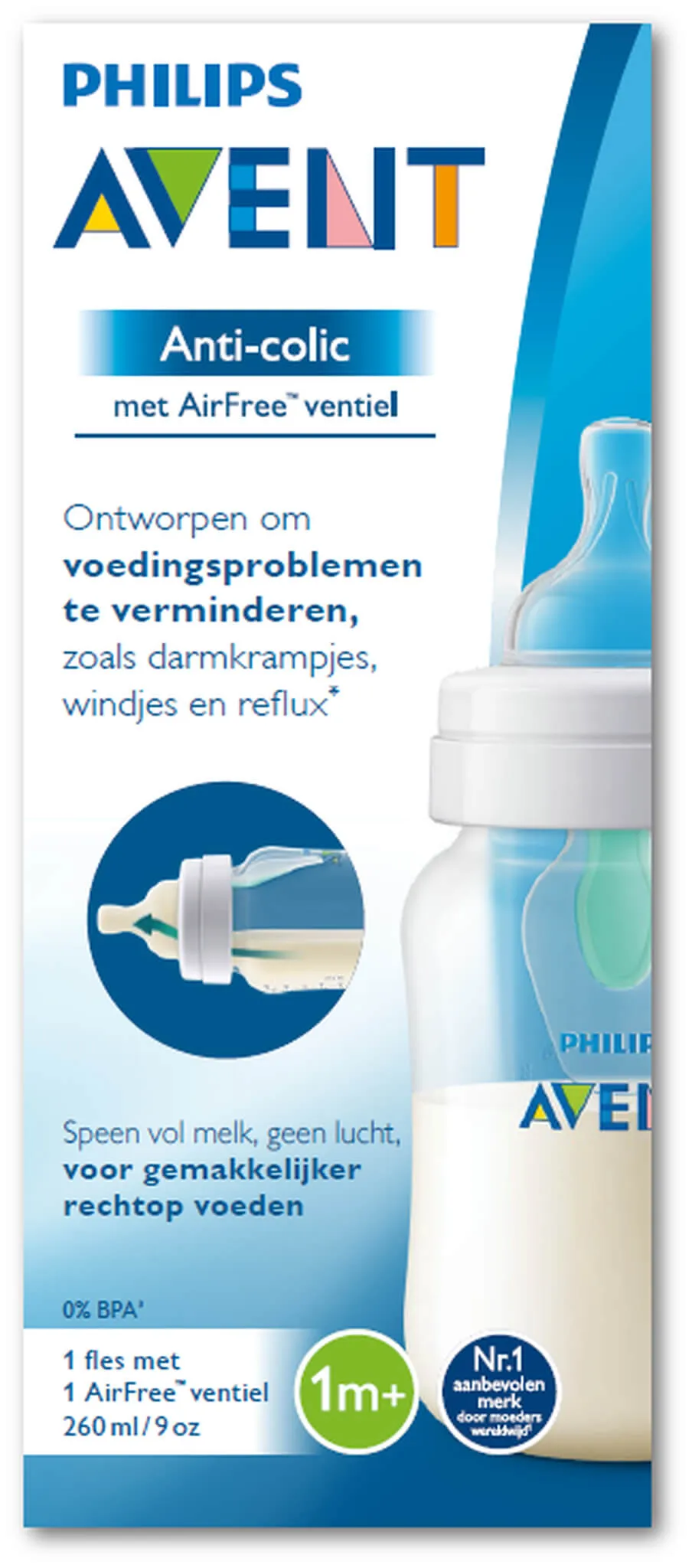 Avent Anti-colic, butelka antykolkowa z nakładką Airfree 1m+ SCF813/14, 260 ml