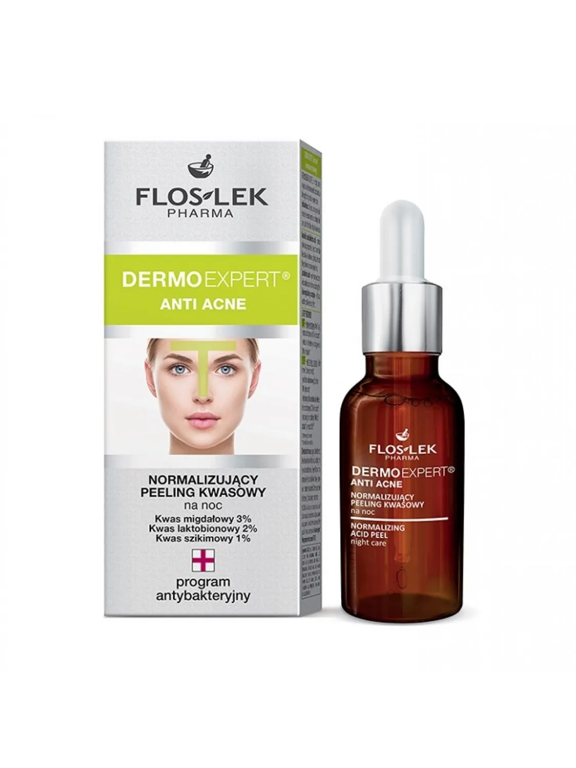 Flos-Lek Dermo Expert Anti Acne, Normalizujący peeling kwasowy na noc, 30 ml