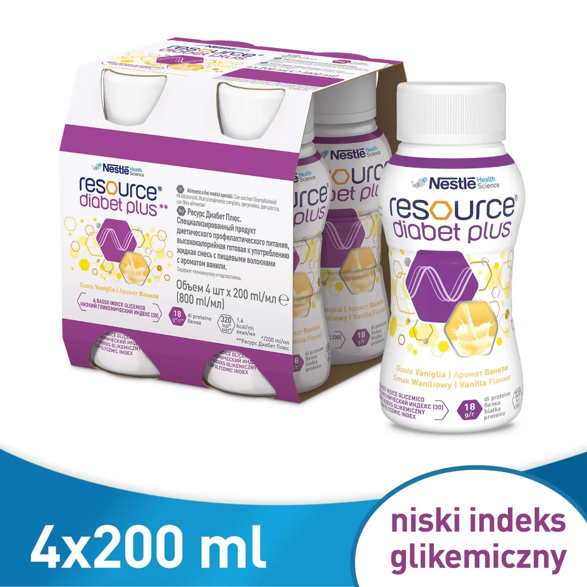 Resource Diabet Plus preparat odżywczy w płynie, smak waniliowy, 4 x 200 ml