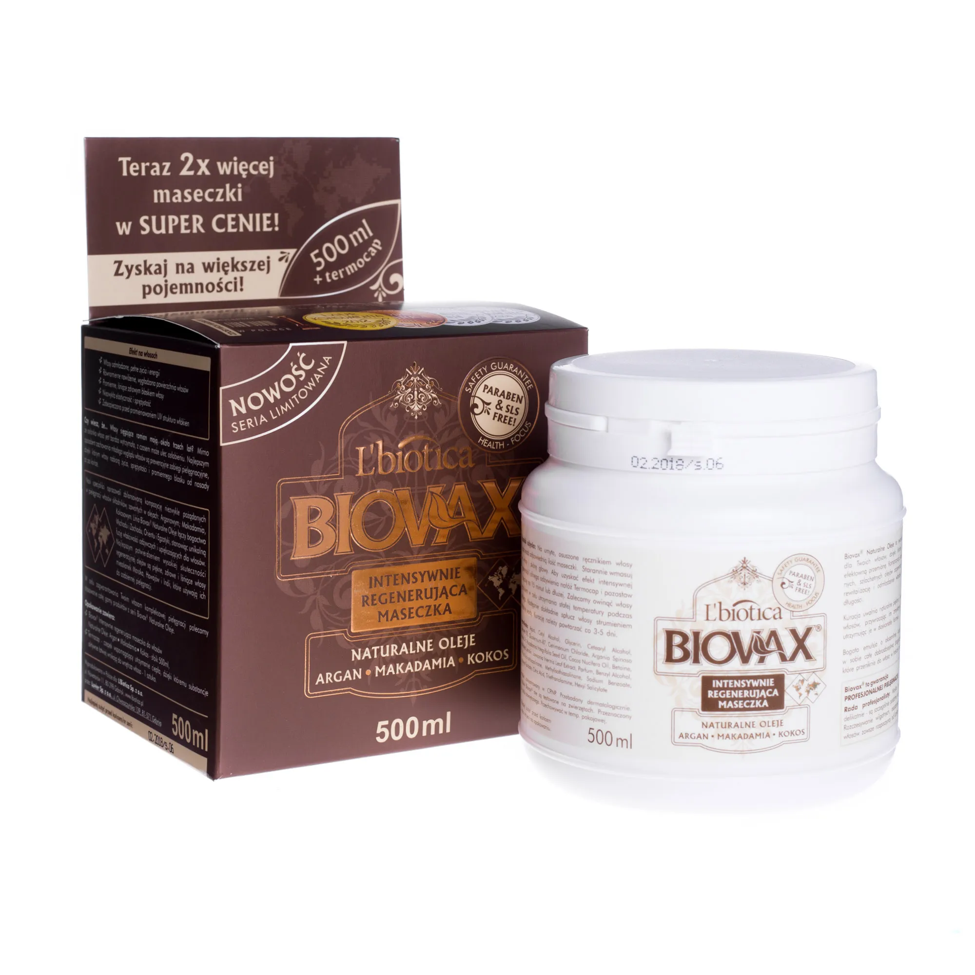 L'biotica Biovax, intensywnie regenerująca maseczka, naturalne oleje, 500 ml 