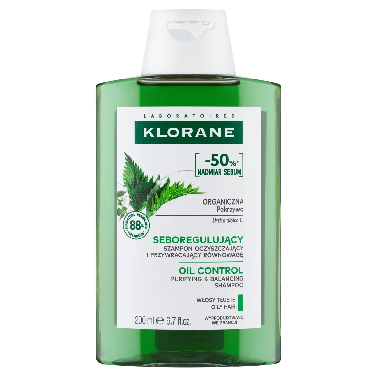 Klorane szampon oczyszczający i przywracający równowagę z pokrzywą, 200 ml