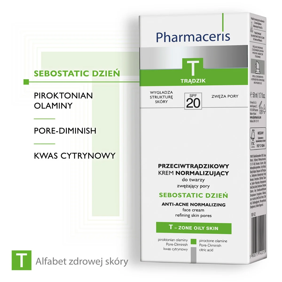Pharmaceris T Sebostatic przeciwtrądzikowy krem normalizujący do twarzy SPF 20, 50 ml