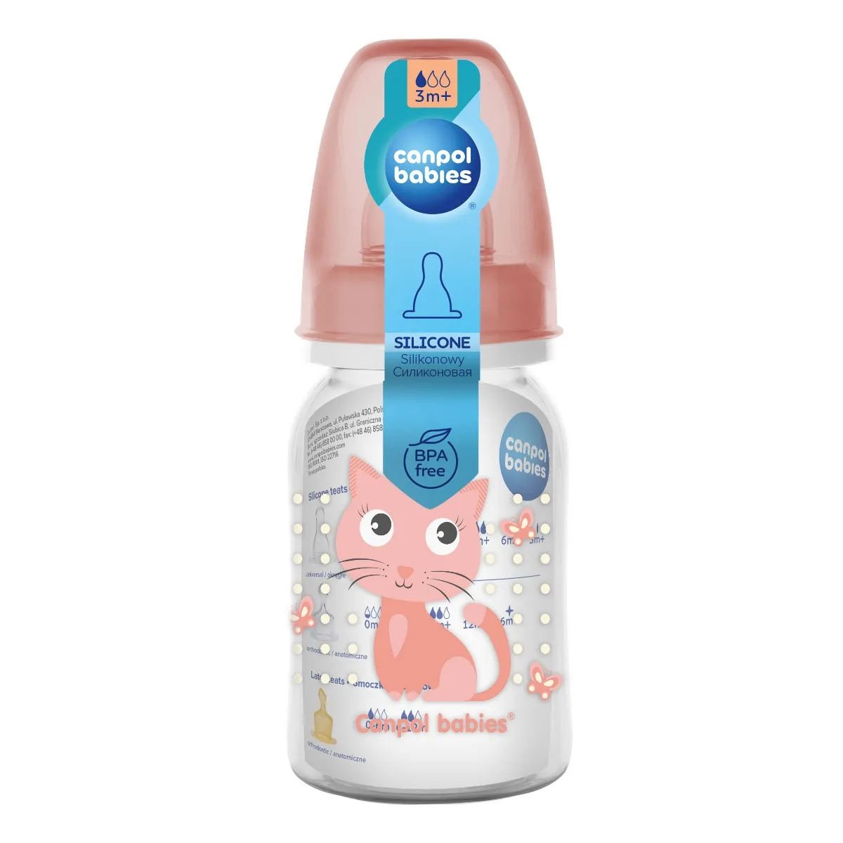 Canpol babies Cute Animals wąska butelka ze smoczkiem dla dzieci 0 m+, 1 szt. 