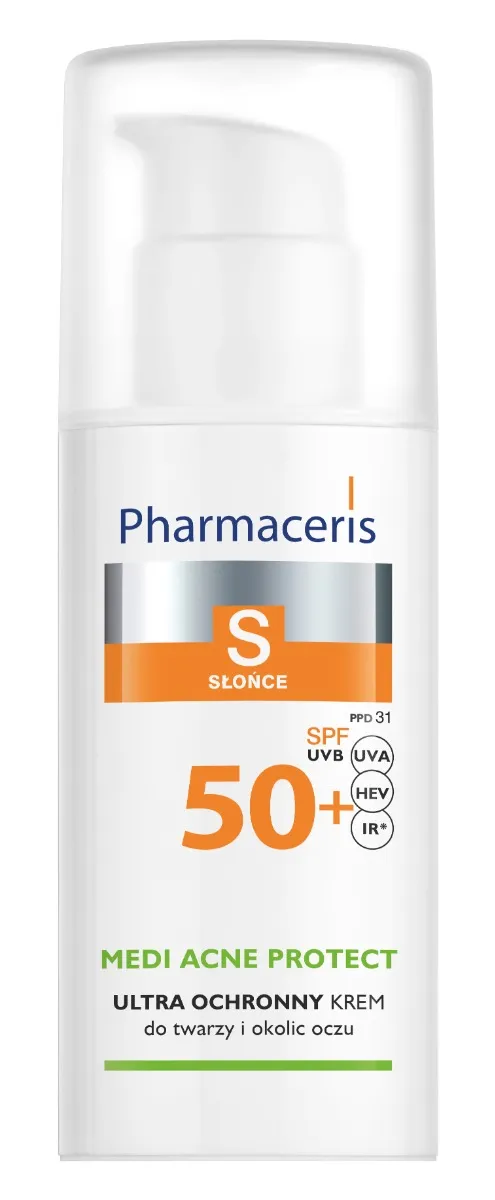 Pharmaceris S Medi Acne Protect, ultra ochronny krem-żel dla skóry trądzikowej, mieszanej i tłustej, SPF 50+, 50 ml