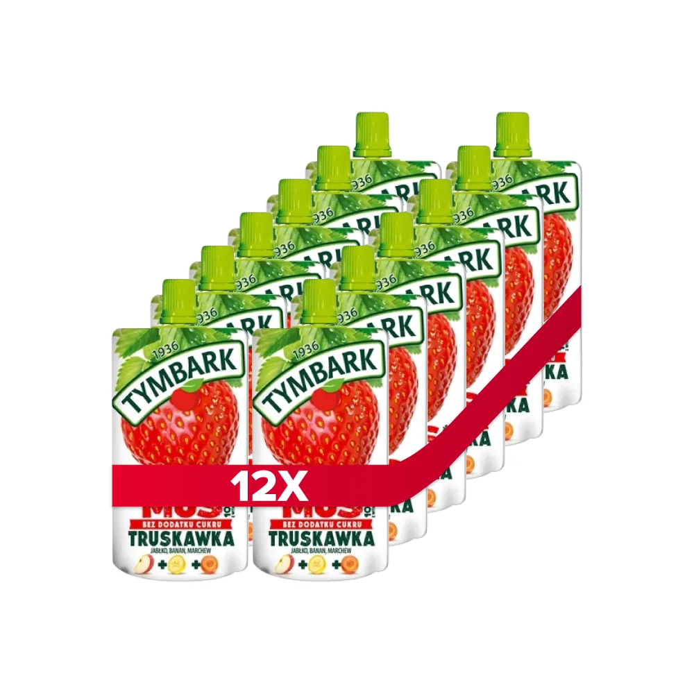 Tymbark Mus 100% truskawka, jabłko, banan, marchew, 12 x 120 g