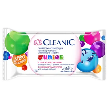 Cleanic Junior, nawilżane chusteczki odświeżające, zapach gumy balonowej, 15 sztuk 
