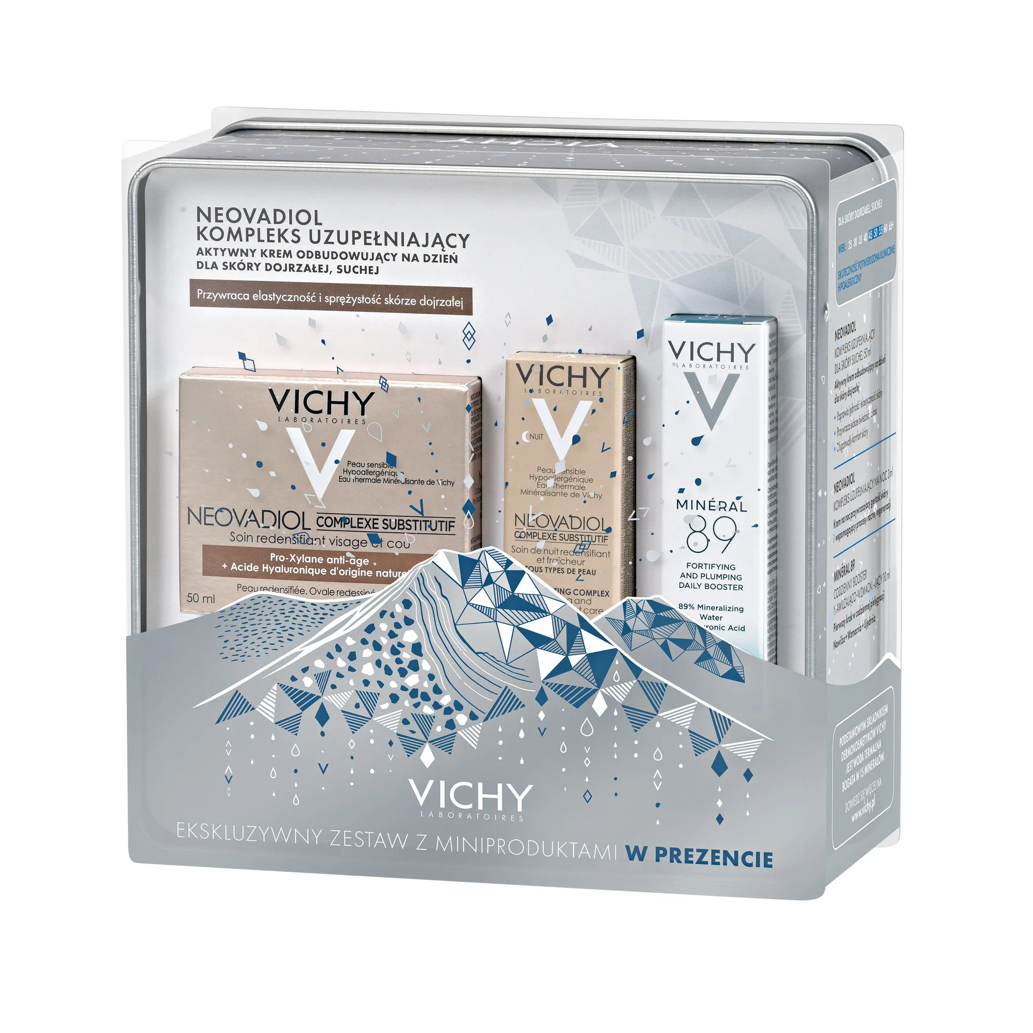 Vichy zestaw Neovadiol Kompleks Uzupełniający, krem do skóry suchej, 50 ml + codzienny booster Mineral 89, 10 ml  + krem na noc, 3 ml