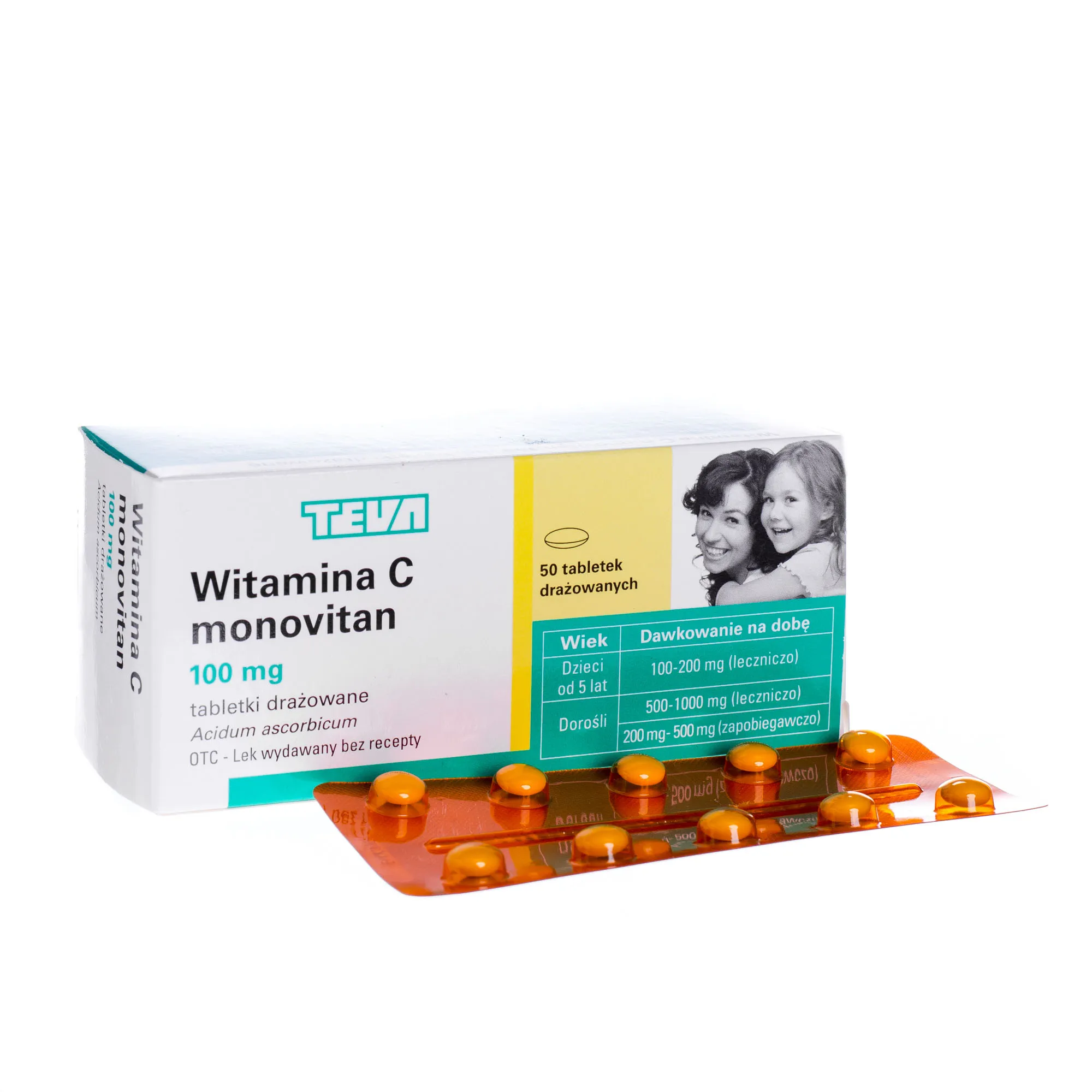 Witamina C monovitan 100 mg, 50 tabletek drażowanych