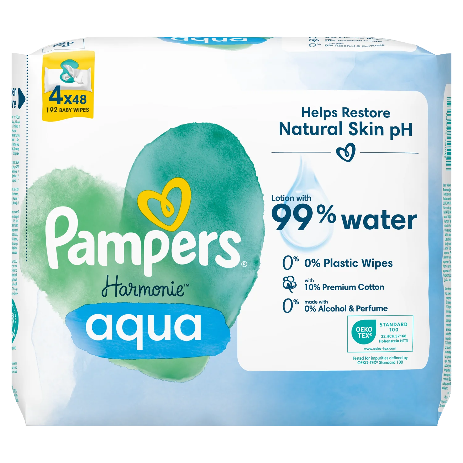 Pampers Harmonie aqua Chusteczki nawilżane dla dzieci, 4 x 48 sztuk
