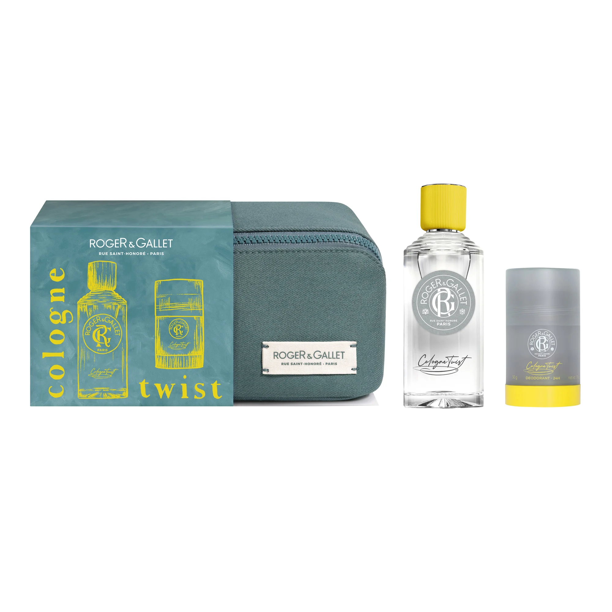 Roger & Gallet Zestaw woda Cologne Twist, 100 ml + dezodorant, 150 ml + kosmetyczka