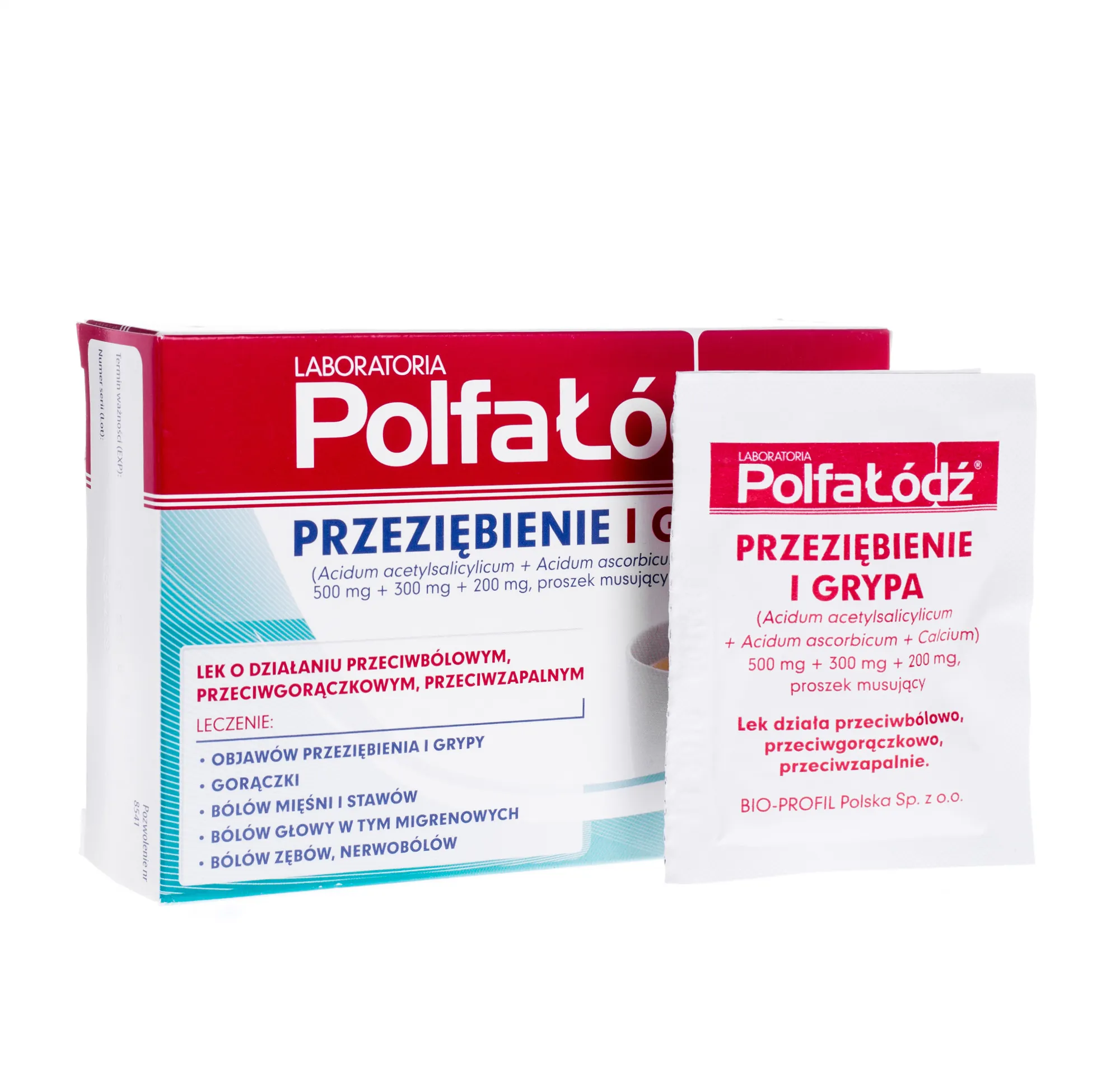 Polfa Łódź, Przeziębienie i grypa, 500 mg+ 300 mg+ 200 mg, proszek musujący, 20 saszetek 