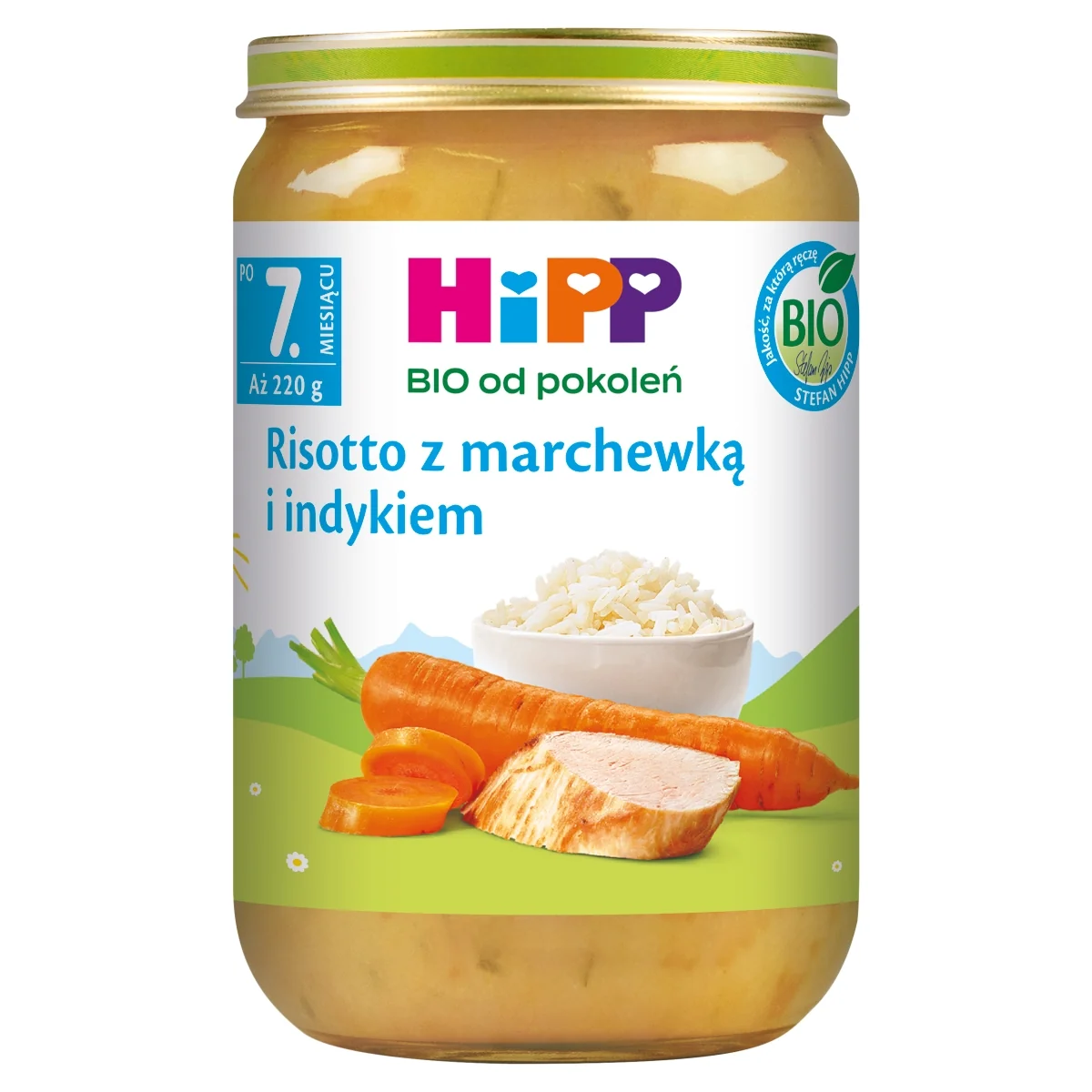 HiPP BIO od pokoleń obiadek risotto z marchewką i indykiem po 7. miesiącu, 220 g
