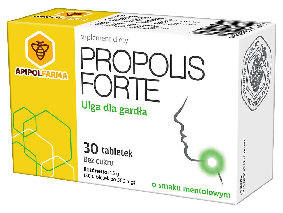Propolis Forte, suplement diety, smak mentolowy, 30 tabletek do ssania