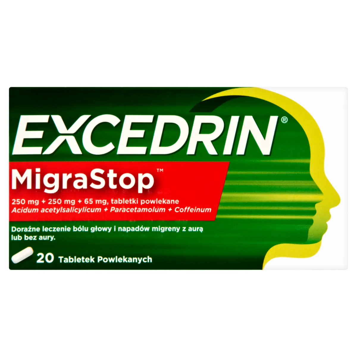 Excedrin MigraStop, 250 mg + 250 mg + 65 mg, 20 tabletek 