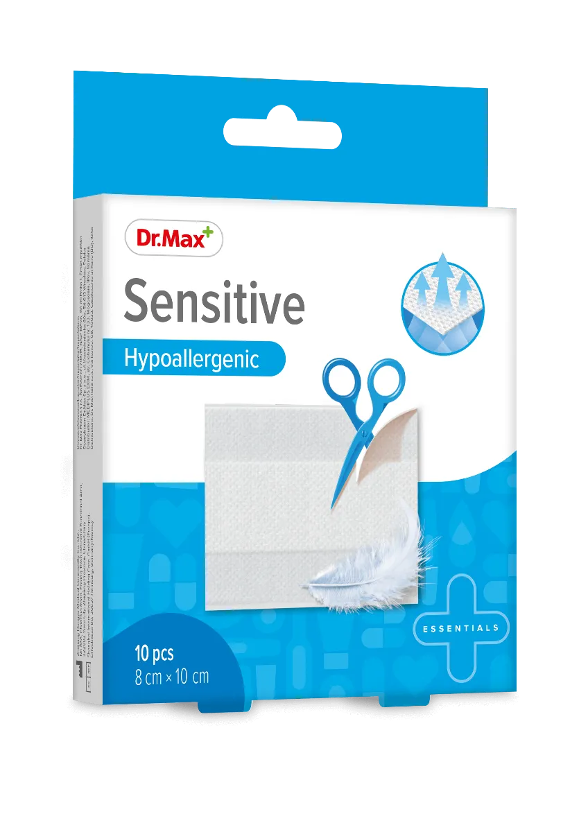 Plasters Sensitive Dr.Max, hipoalergiczne plastry dla osób z wrażliwą skórą, 8 cm x 10 cm, 10 sztuk