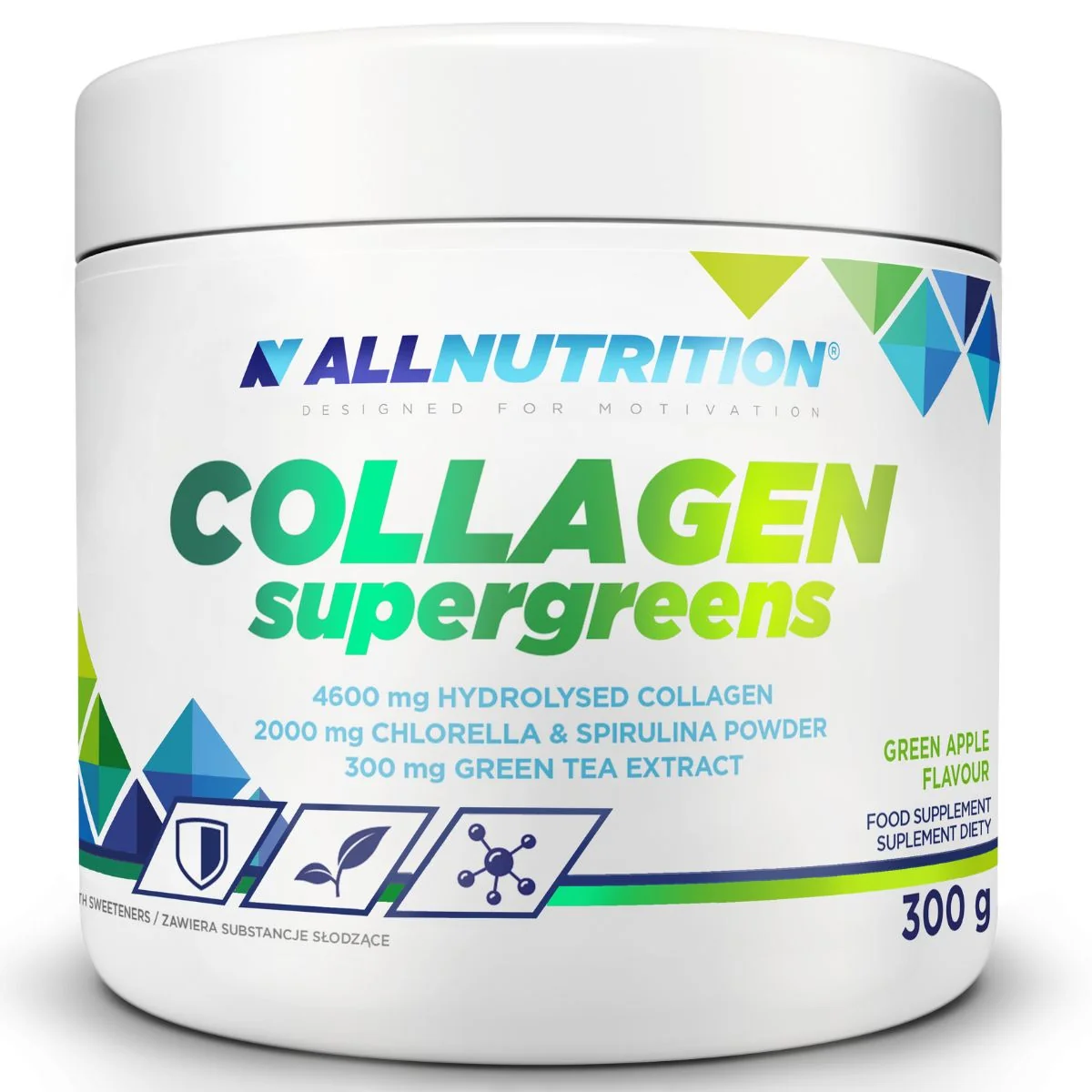 Allnutrition Collagen Supergreens o smaku zielonego jabłka, 300 g