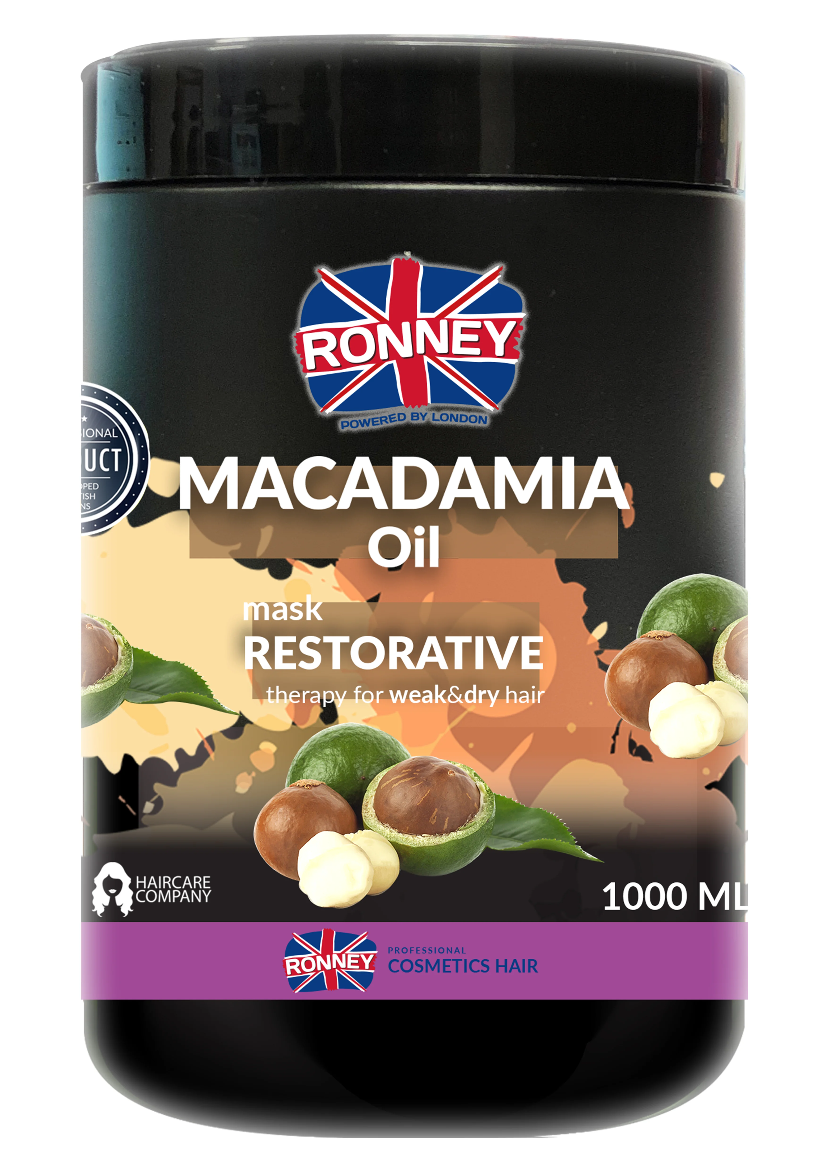 RONNEY Macadamia Oil wzmacniająca maska z olejem makadamia do włosów suchych i łamliwych, 1000 ml