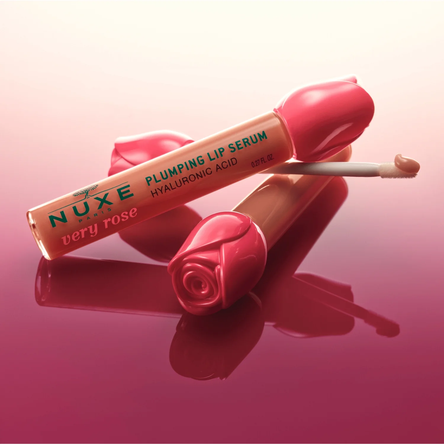 Nuxe Zestaw READY, GO, GLOW Very Rose powiększające serum do ust, 8 ml + suchy olejek kwiatowy, 10 ml + gumka do włosów