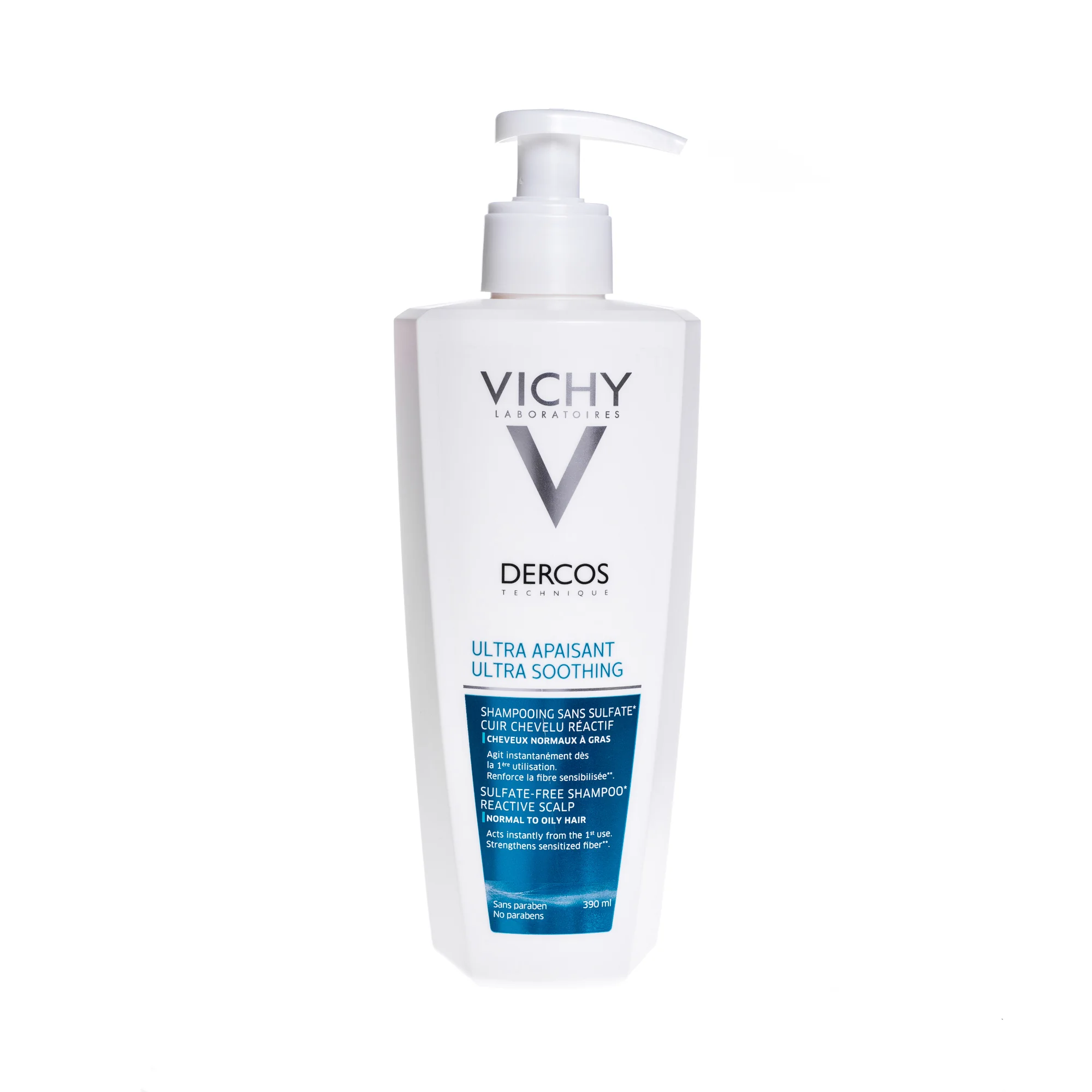 Vichy Dercos Sensitive, szampon ultrakojący do reaktywnej skóry głowy, włosy normalne i tłuste, 390 ml 