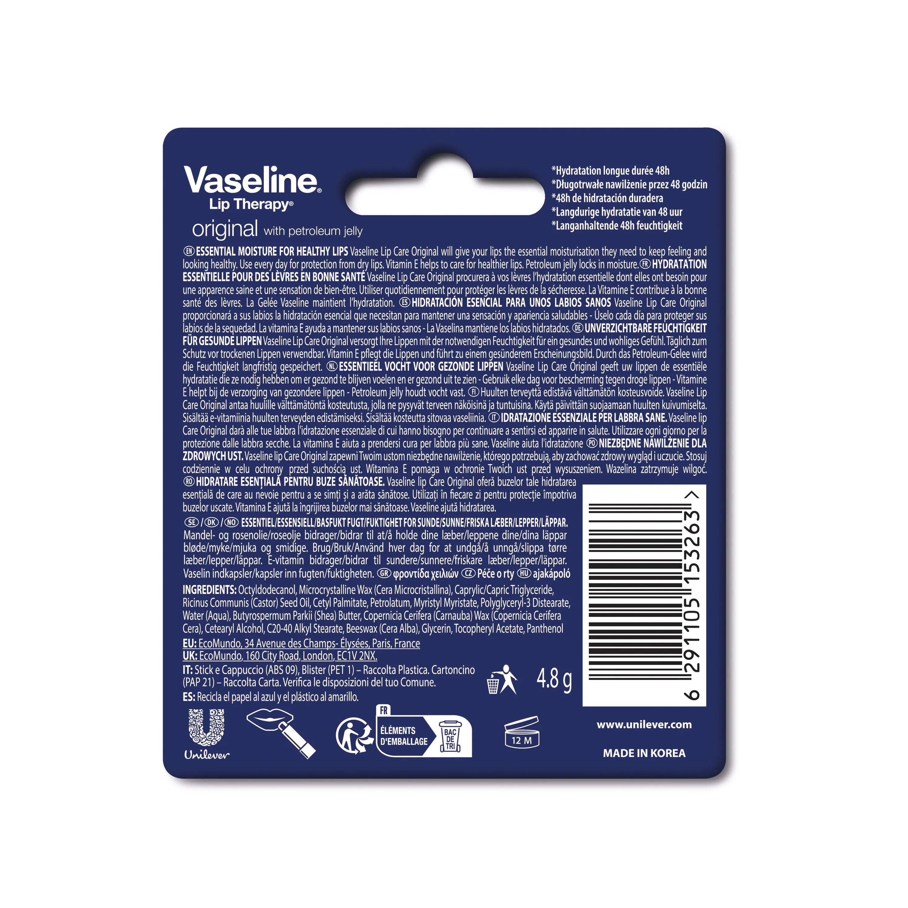 Vaseline Original pomadka do ust, 4,8 g