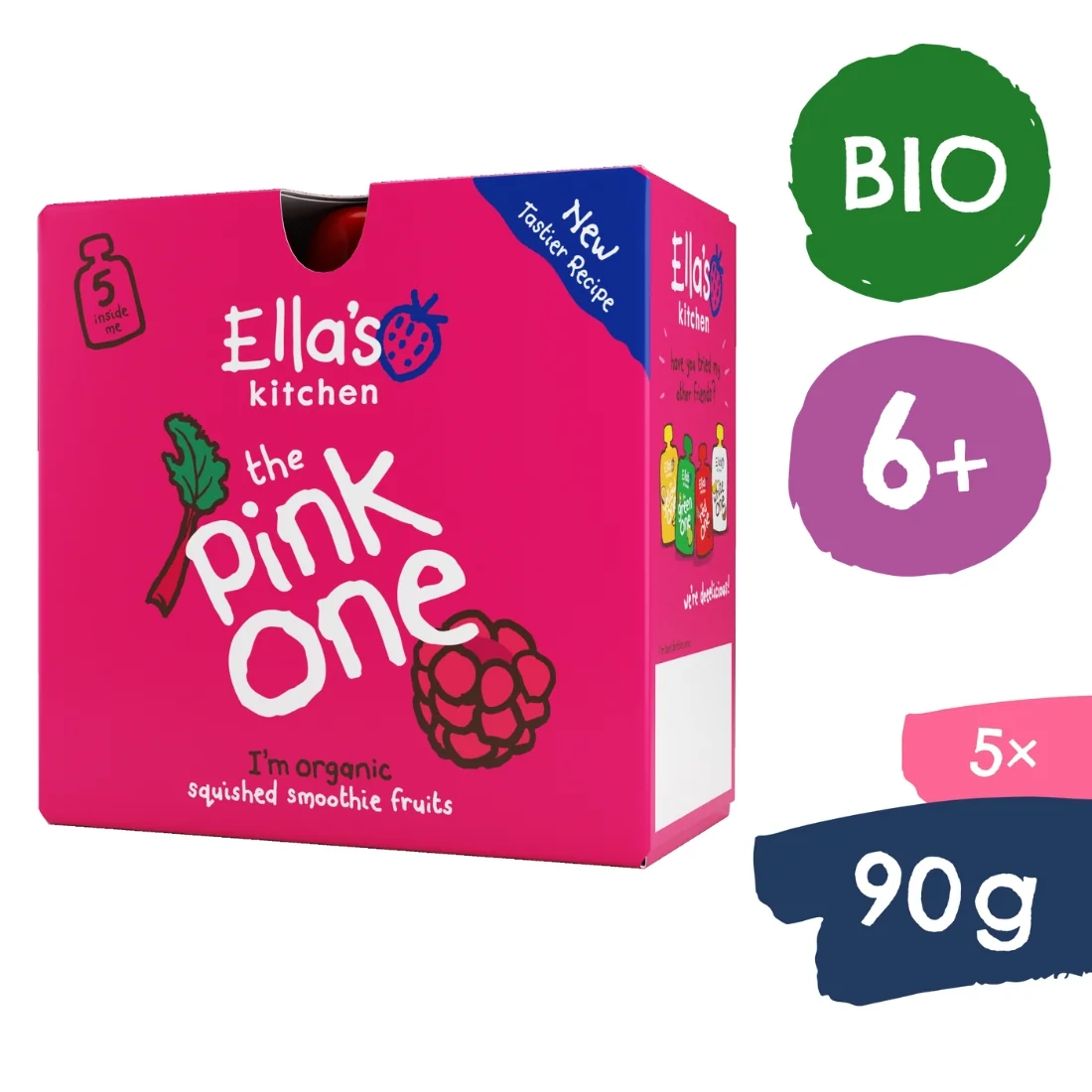 Ella's Kitchen BIO Pink One smoothie owocowe z rabarbarem, 5 x 90 g