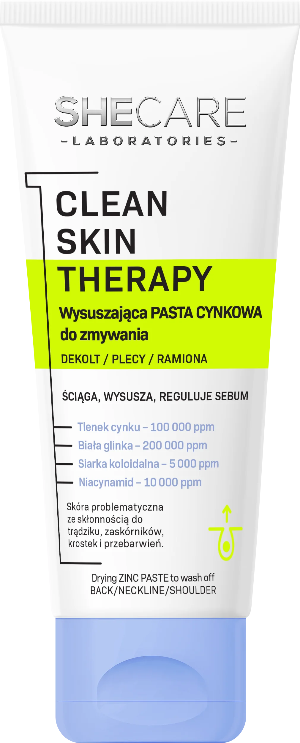 SheCare Clean Skin Therapy wysuszająca pasta cynkowa do zmywania – dekolt, plecy, ramiona, 90 g