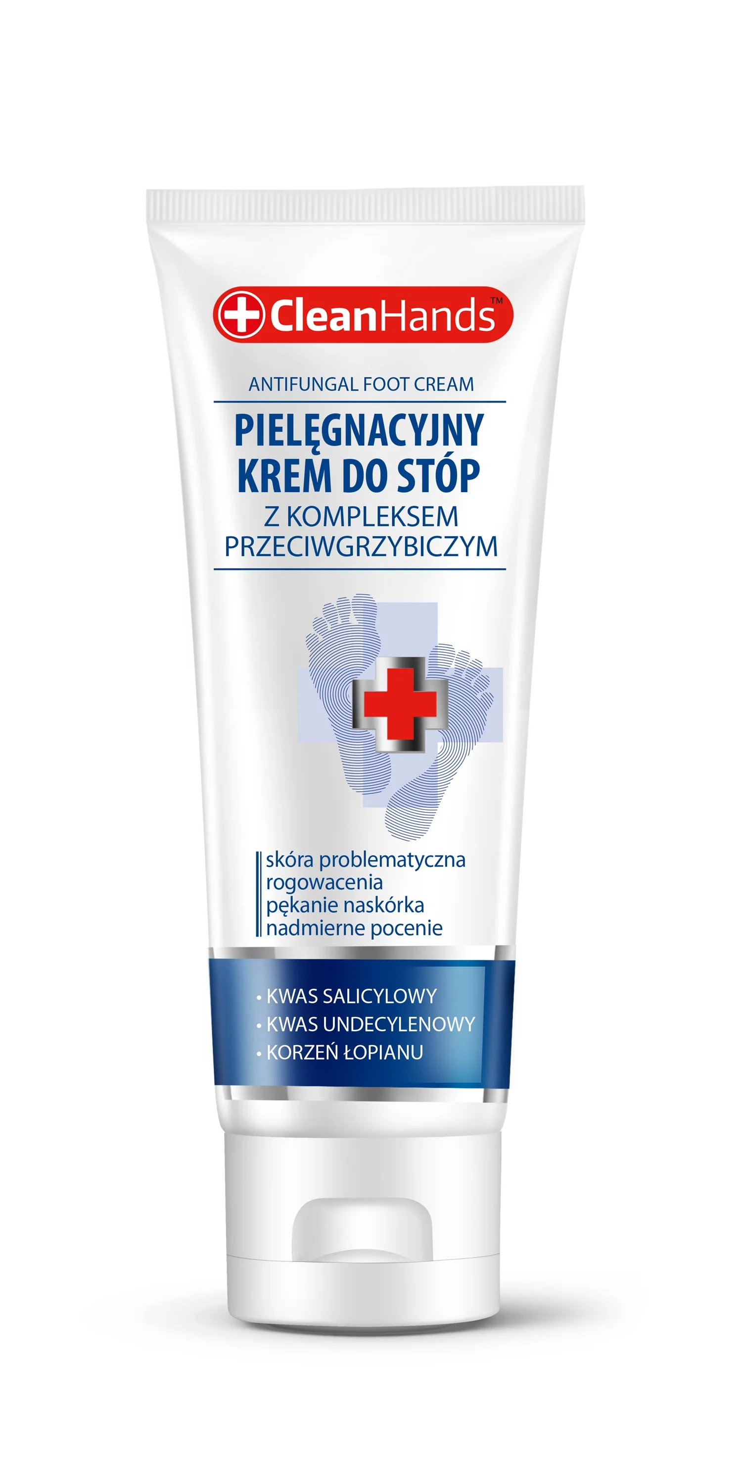 CleanHands pielęgnacyjny krem do stóp z kompleksem przeciwgrzybiczym, 75 ml