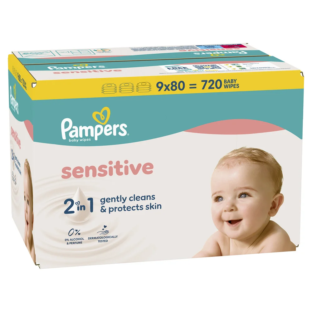 Pampers Sensitive chusteczki nawilżane dla dzieci, 9 x 80 sztuk