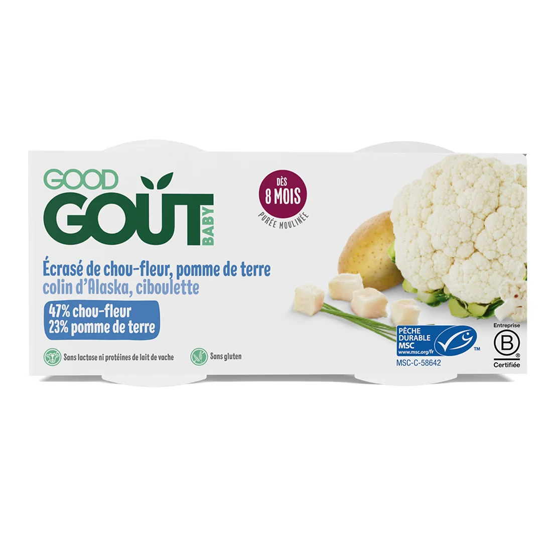Good Gout BIO mintaj z kalafiorem i chipsami ziemniaczanymi, 2 x 190 g