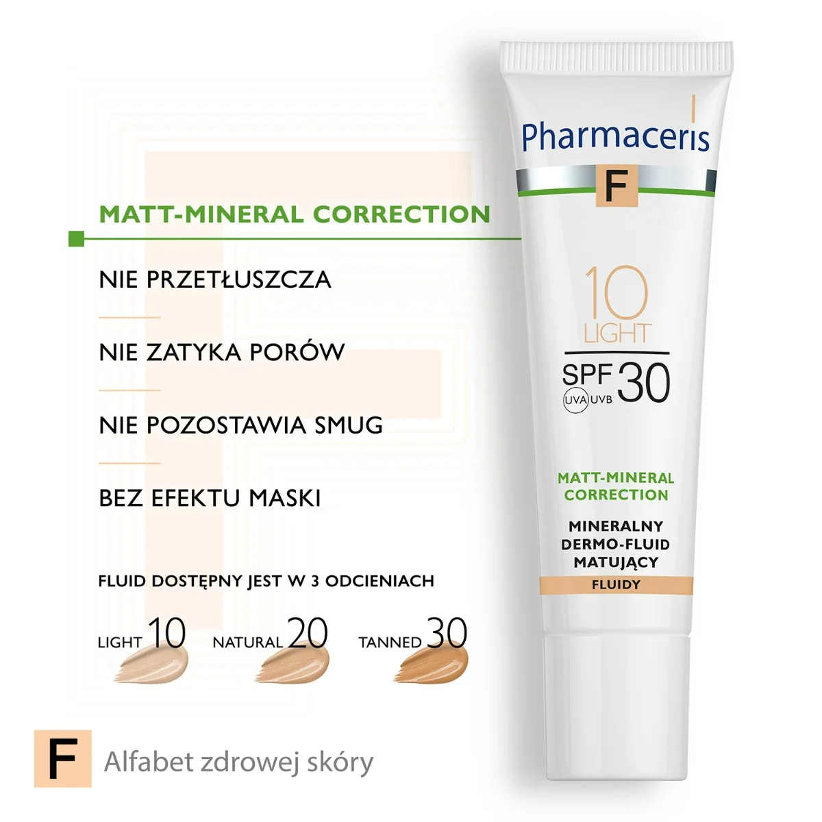 Pharmaceris F Matt-Mineral-Correction, mineralny dermo-fluid matujący, Spf 30, light 10, 40 ml 