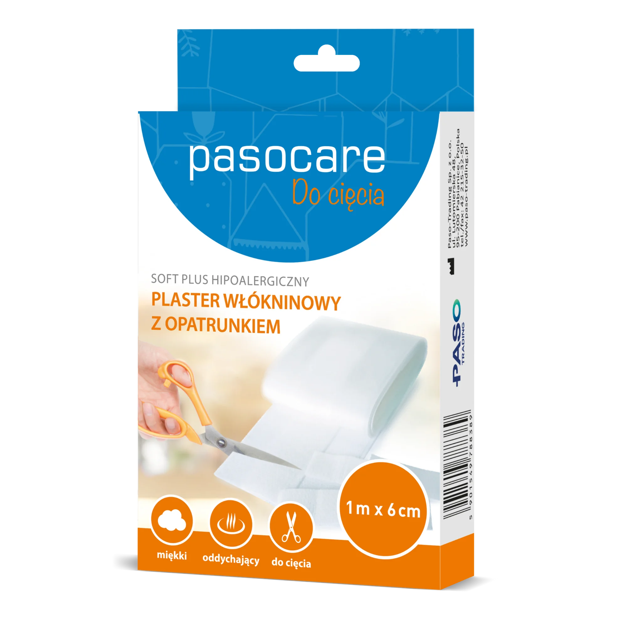 Pasocare Do cięcia Classic Plus hipoalergiczny plaster włókninowy z opatrunkiem 1 m x 6 cm, 1 sztuka