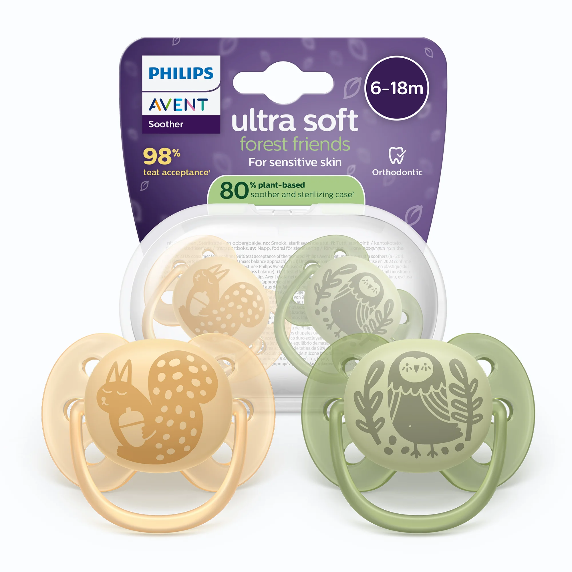 Philips Avent Ultra Soft Forest Friends ortodontyczny smoczek uspokajający 6-18 m, 2 sztuki