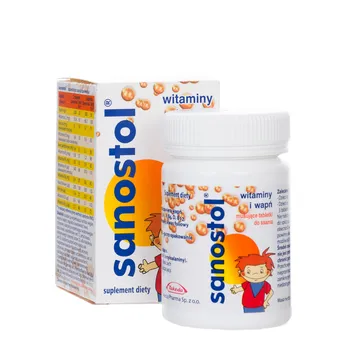 Sanostol - suplement diety bogaty w witaminy i wapń, 60 musujących tabletek do ssania 