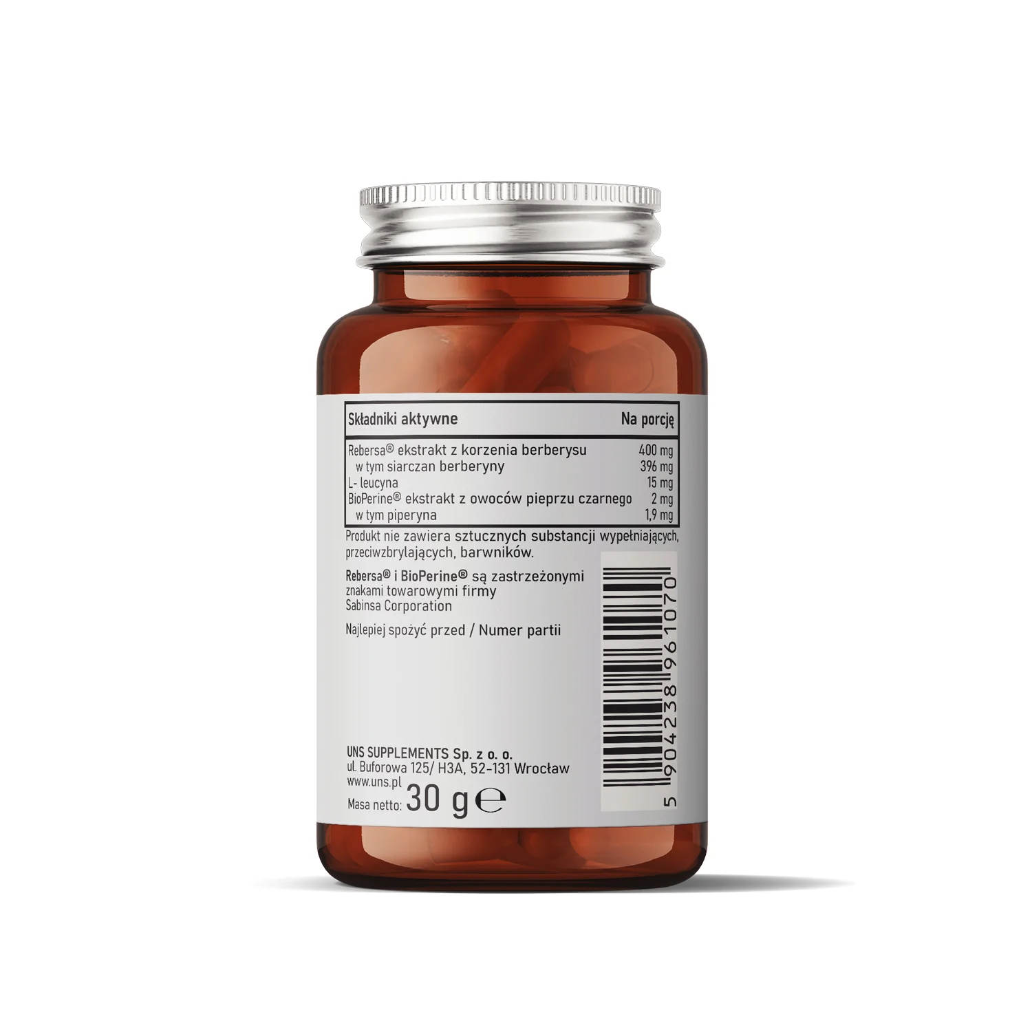 UNS Rebersa Berberyna HCL + BioPerine® Ekstrakt 60:1 60 wege kapsułek