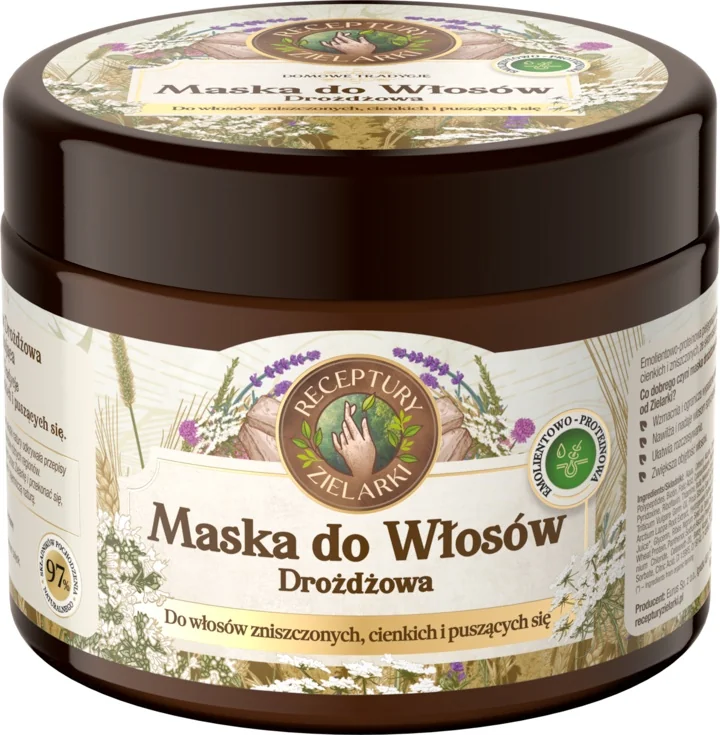 Receptury Zielarki Domowe Tradycje maska drożdżowa do włosów cienkich, zniszczonych i puszących się, 300 ml