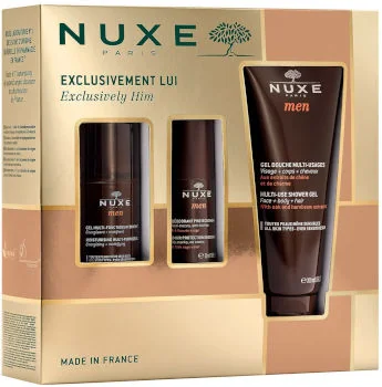 Nuxe Men wielofunkcyjny żel nawilżający do twarzy, 50 ml + dezodorant roll-on 24-godzinna ochrona, 50 ml + wielofunkcyjny żel pod prysznic