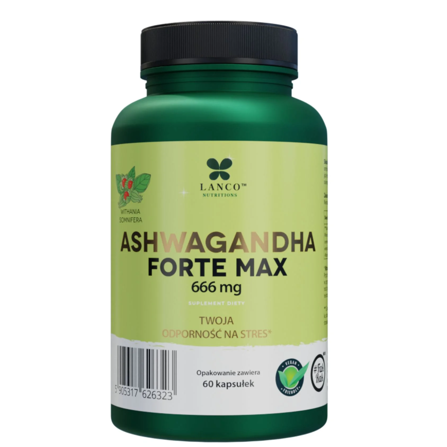 Lanco Nutritions Ashwagandha Forte Max 666 mg Twoja odporność na stres, 60 kapsułek