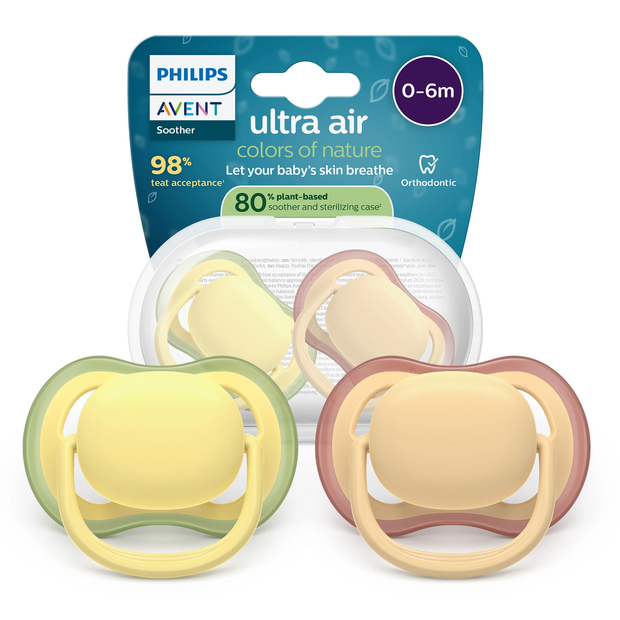 Philips Avent Ultra Air Colors of Nature ortodontyczny smoczek uspokajający 0-6 m, 2 sztuki
