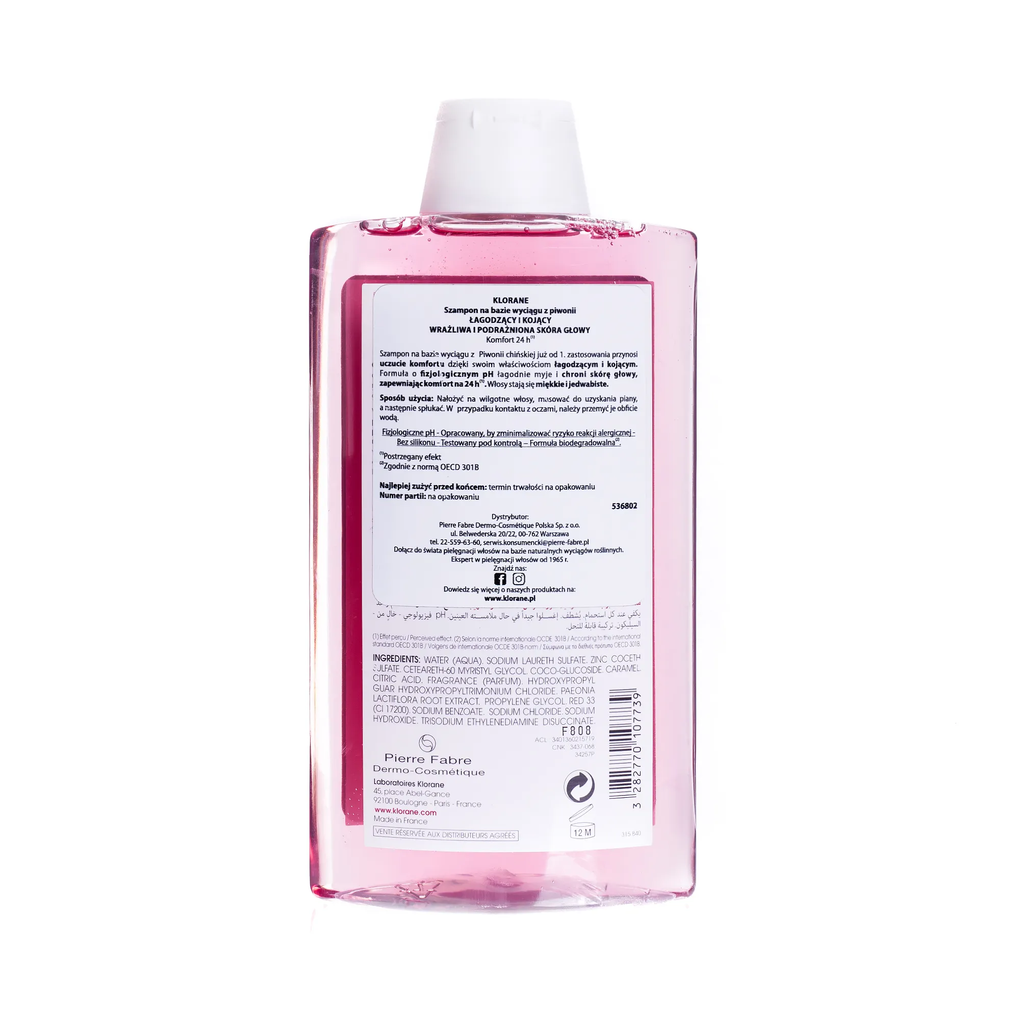 Klorane, łagodzący szampon na bazie wyciągu z piwonii, 400 ml 