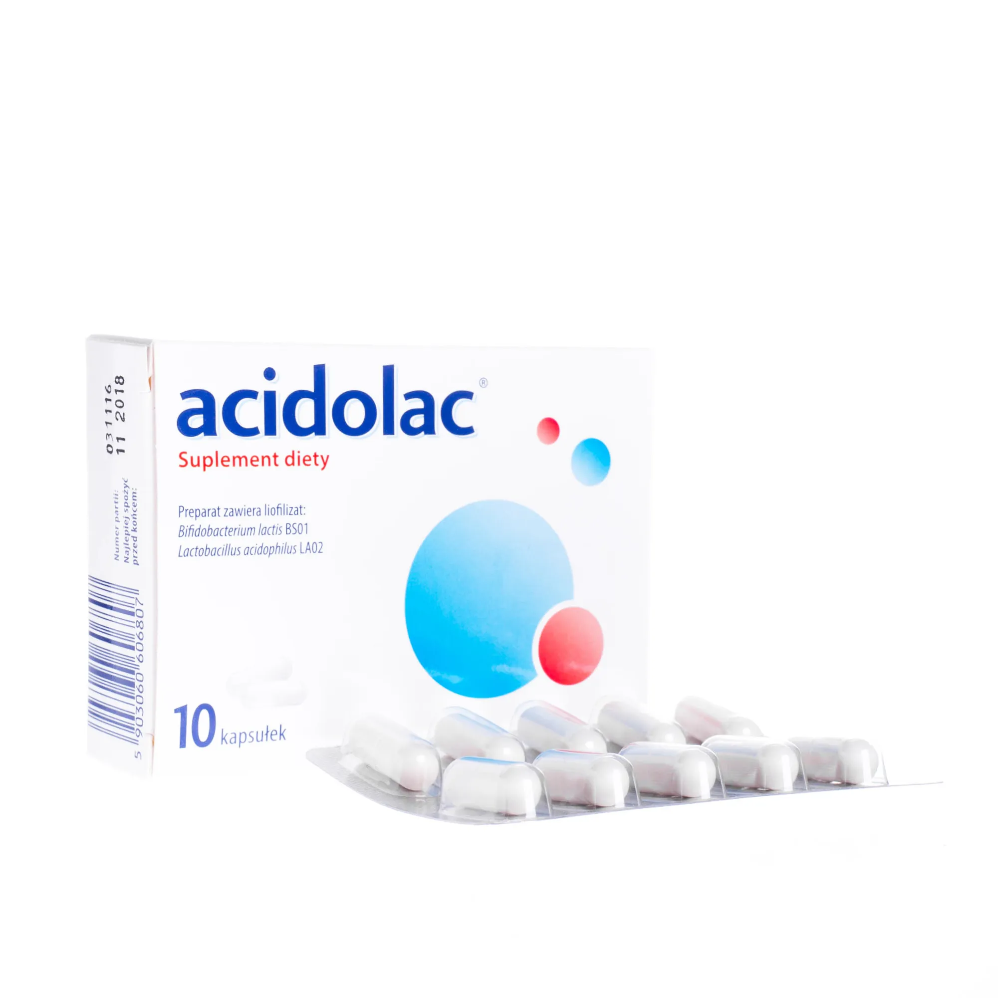 Acidolac - 10 kaps. zawierający po 444 mg liofilizowanych kultur bakterii