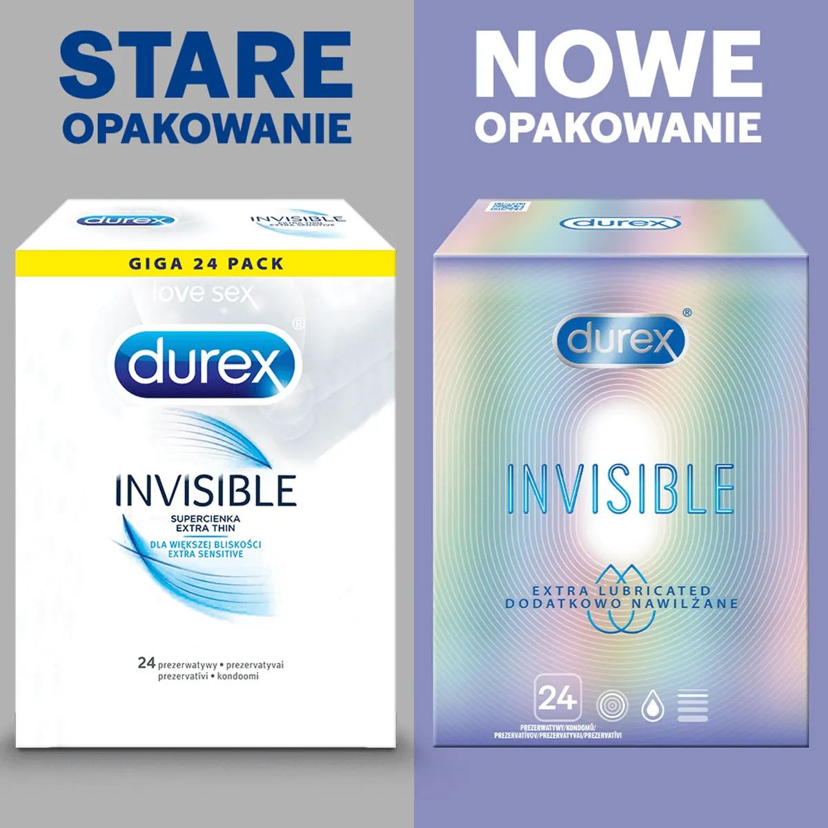 Durex Invisible, prezerwatywy, dodatkowo nawilżane, 24 sztuki 