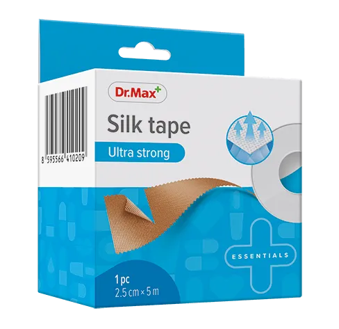 Silk Tape Ultra Strong Dr.Max, plaster jedwabny do mocowanie opatrunków,  2,5 cm x 5 m, 1 sztuka
