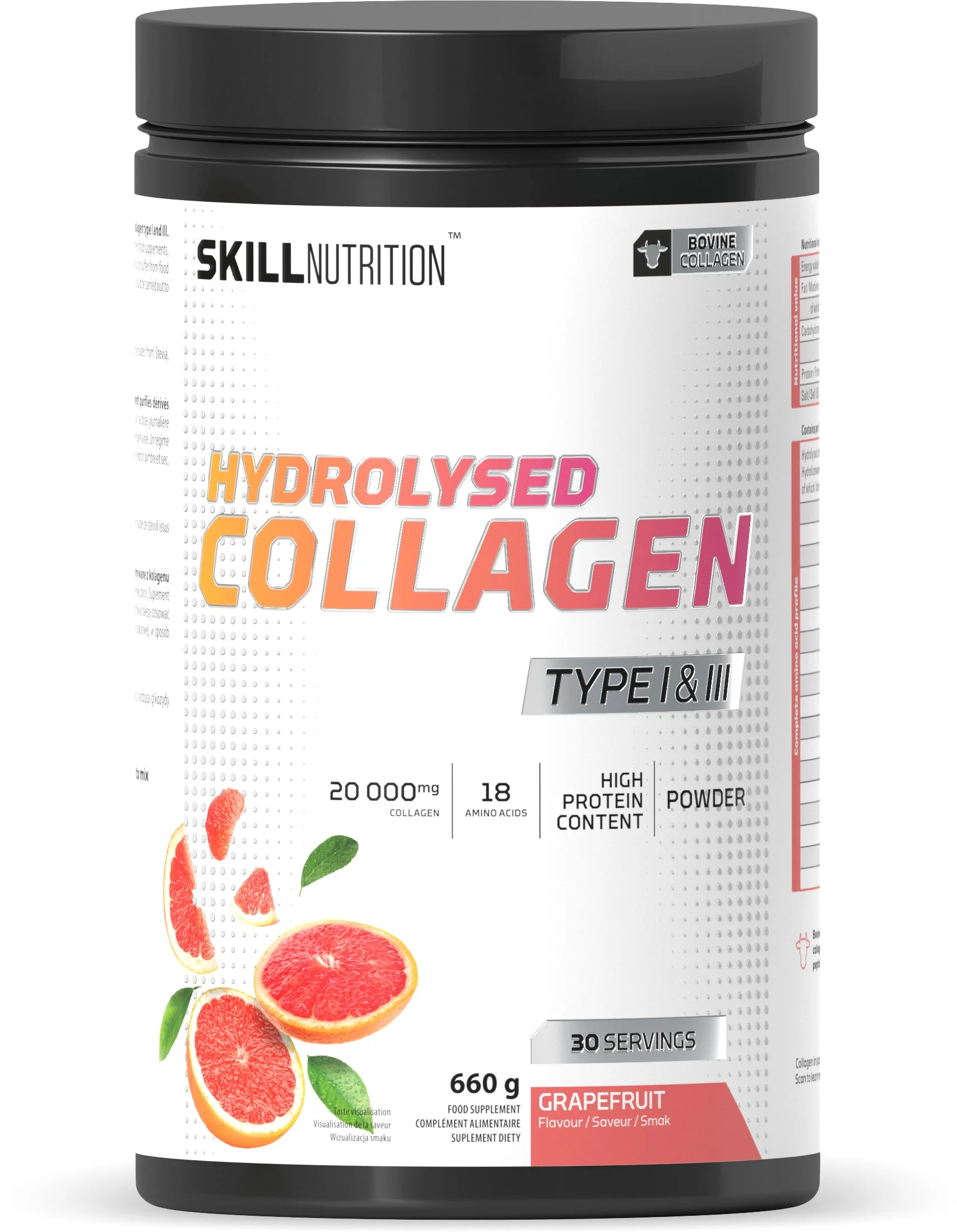 Skill Hydrolysed Collagen Type I & III o smaku grejpfruta, proszek, 660 g