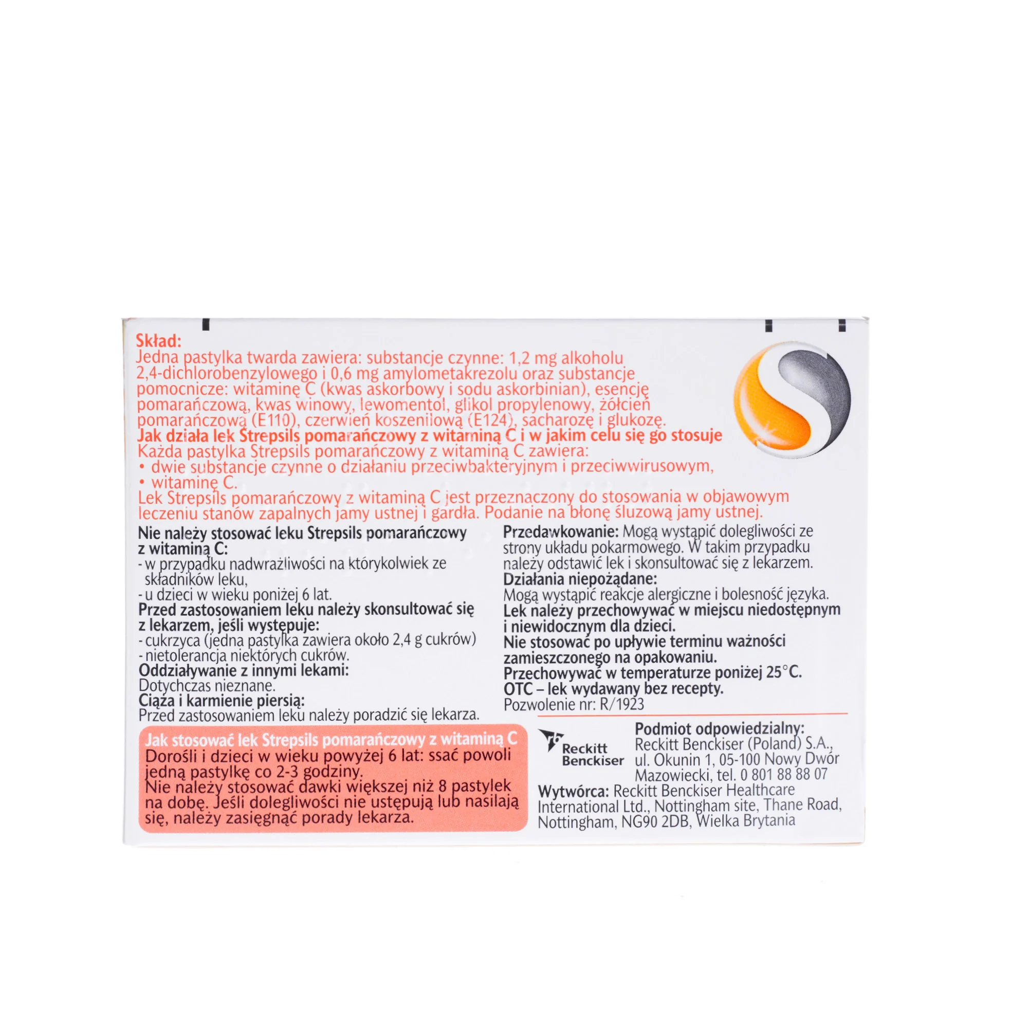 Strepsils pomarańczowy z witaminą C 24 pastylki twarde