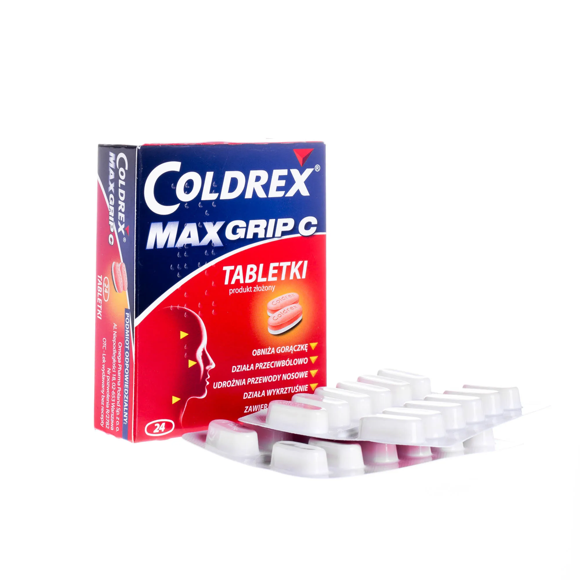 Coldrex Max Grip - 24 tabletki stosowane w leczeniu objawów przeziębienia i grypy 