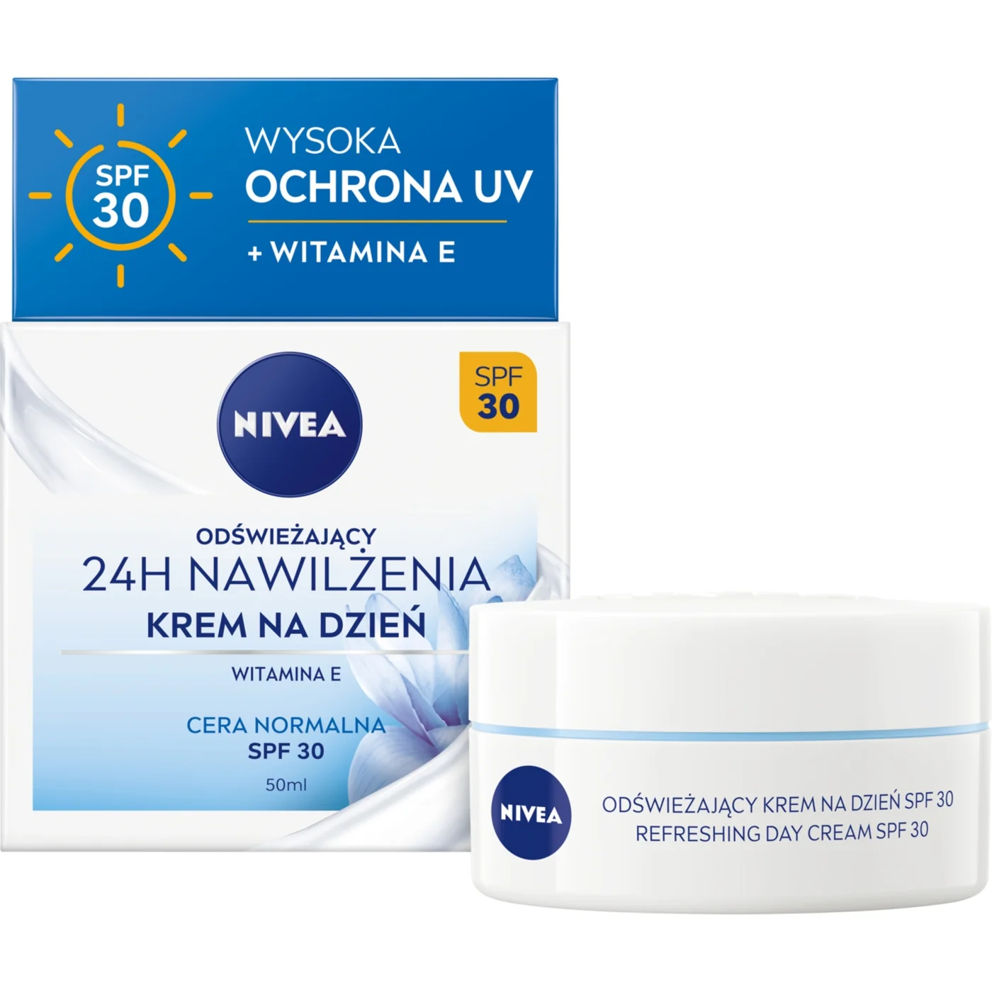 Nivea 24H Nawilżenia odświeżający krem na dzień SPF 30 cera normalna i mieszana, 50 ml