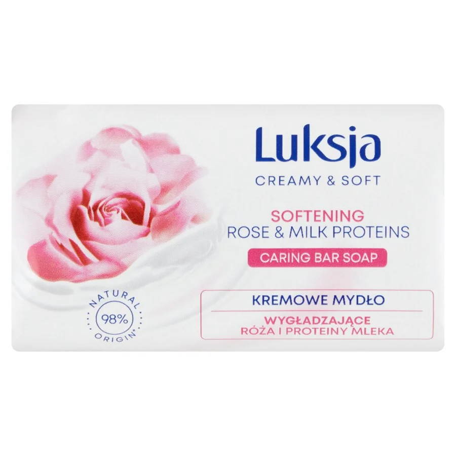 Luksja Creamy & Soft kremowe mydło wygładzające w kostce róża i proteiny mleka, 90 g