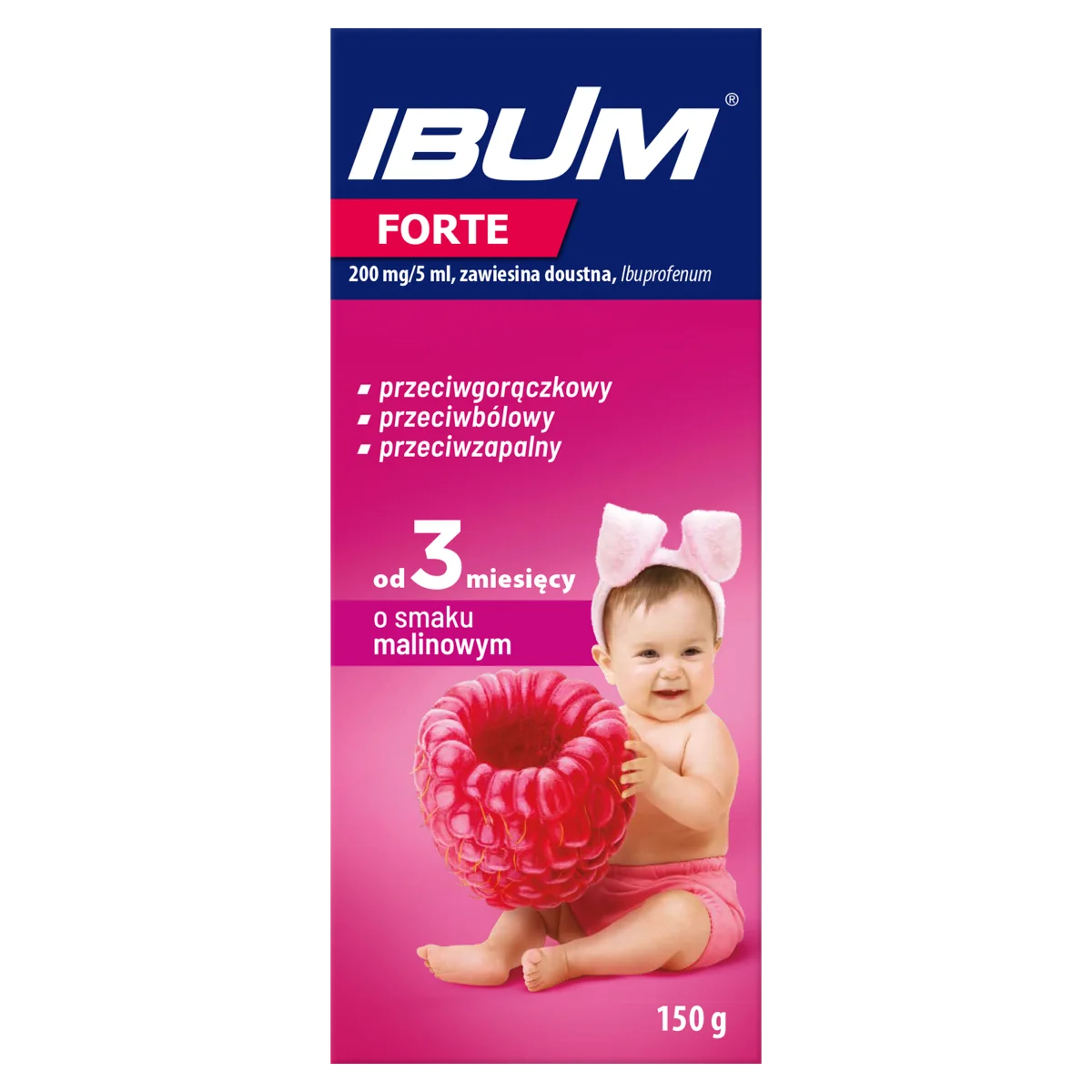 Ibum Forte 200mg/5ml, zawiesina doustna o smaku malinowym, 150 g