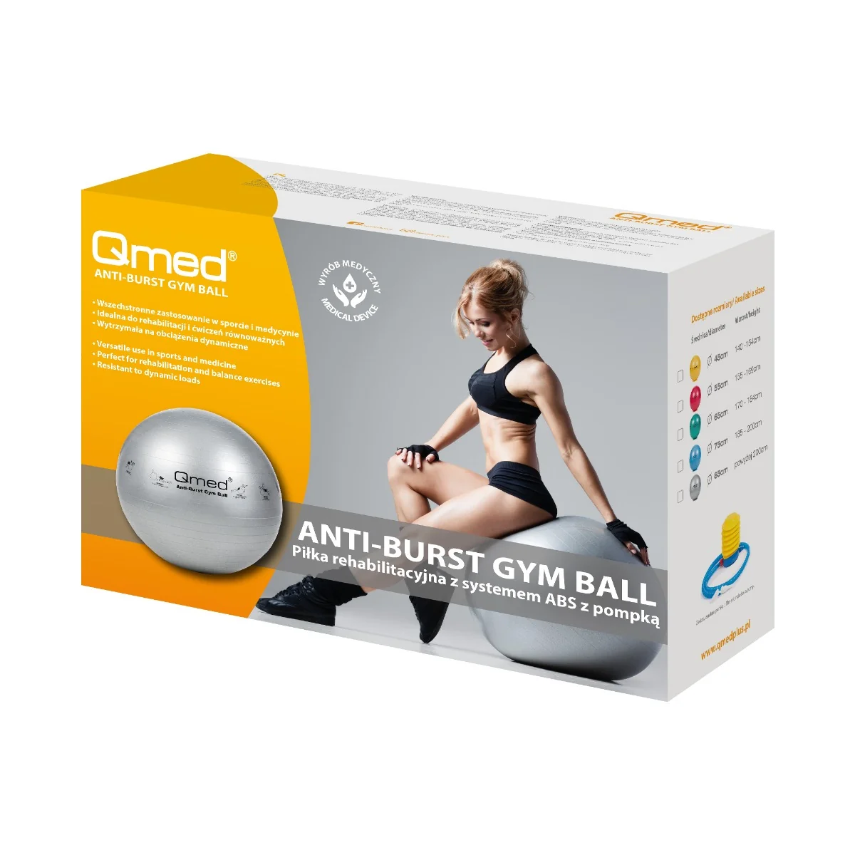 Qmed Active piłka rehabilitacyjna z systemem ABS i pompką 55 cm, 1 szt.