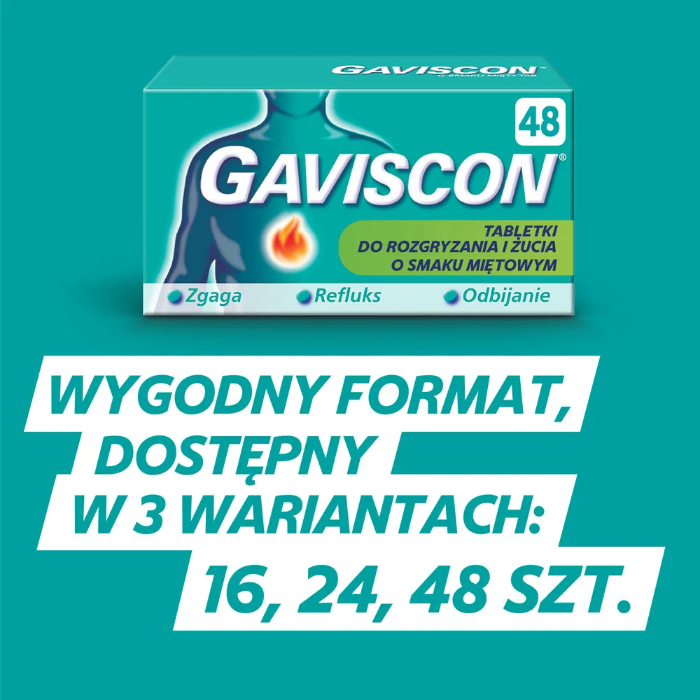 Gaviscon o smaku mięty TAB, 24 tabletki do rozgryzania i żucia 